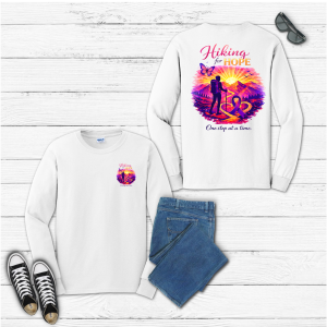 Long Sleeve T-Shirt – White with HFH Hot Pink & Multicolor Design